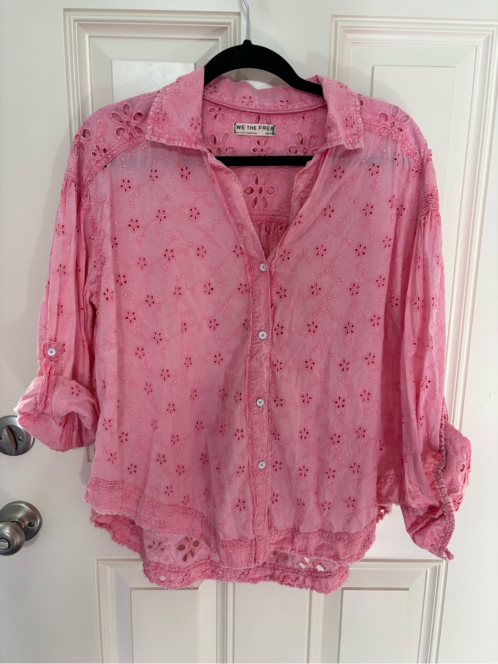 Free People | We the Free Mae Washed Eyelet Shirt Size XS Oversized
